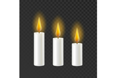 Candle Burning Flame Different Size Set Vector