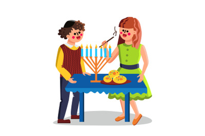 Hanukkah Jewish Holiday Celebrate Couple Vector