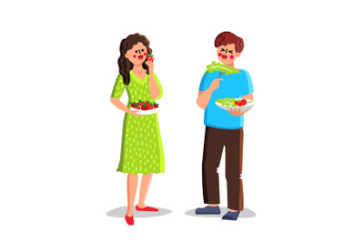 Healthy Food Eating Boy And Girl Couple Vector