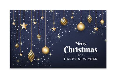 Merry Christmas and New Year background design with glitter gold ornam