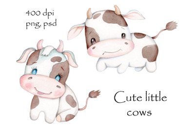 Cute Little Cows. Watercolor.