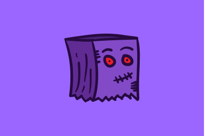 Halloween Icon with Zombie Purple Paper Bag