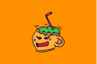 Halloween Icon with Monster Yellow Glass