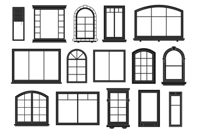 Window silhouettes. Exterior framing windows&2C; black outline ornate arc