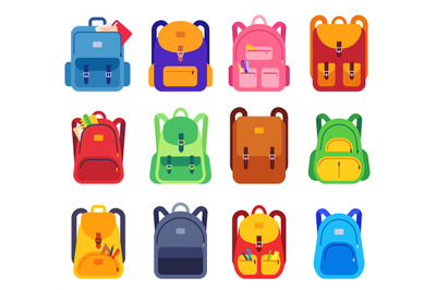 School bags. Backpacks with zipper and pockets for study and traveling