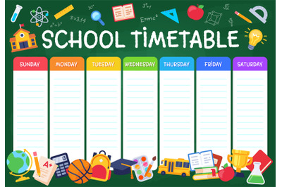 School timetable. Weekly planner schedule for students, pupils with da