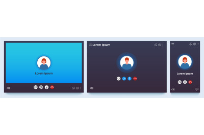 Video call interface. Web chat UI screen mockup. Application for calls