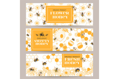 Honey banners. Business promote flyer with various beekeeping products