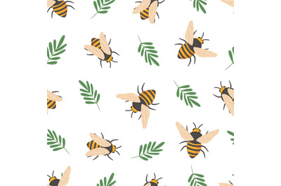 Bee pattern. Cute flying bees insects kids wallpaper or honey wrapping