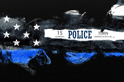 Police. Torn flag. Watercolor.