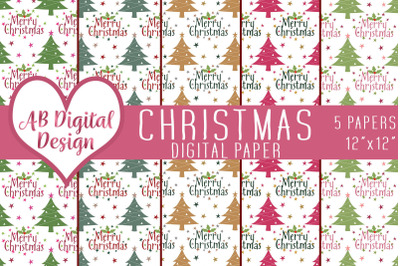 Christmas Digital Paper Backgrounds, Merry Christmas