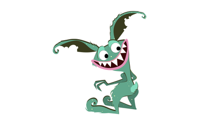 Eared gremlin smiling isolated on white background