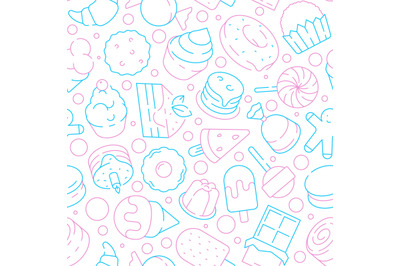 Desserts pattern. Kids delicious food sweet cakes biscuits jelly ice c