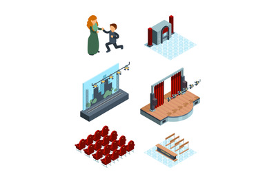 Theater stage decoration. Isometric interior of opera or ballet hall t