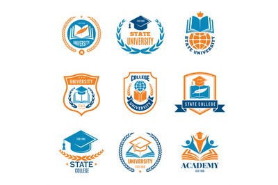 University badges. School business identity quality emblem college vec