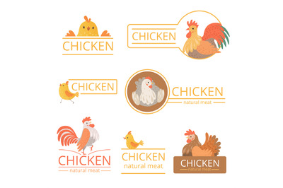 Pollo logo. Chicken illustrations for farm identity organic food meat