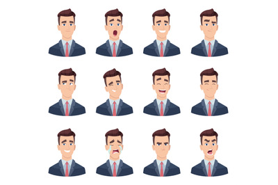 Businessman emotions. Male characters with various face emotions sadne