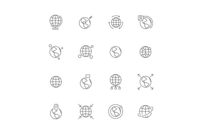 Globe icon. World wide map navigation points earth international flags
