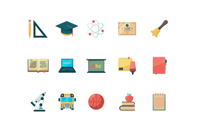 Education flat icon. School learning college books ball and bag vector