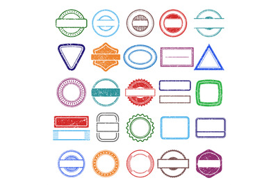 Stamp rubber frames. Round and square scratching grunge shapes vector