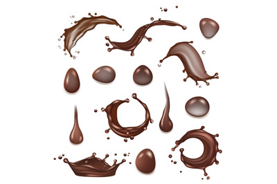 Coffee splashes. Brown chocolate milk splashes of hot drinks dessert v