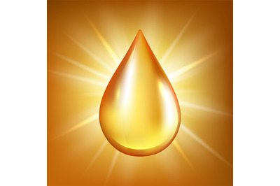 Oil drop. Gold transparent liquid organic water or oil splashes on glo