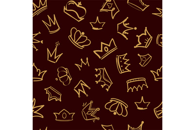 Crown pattern. Textile vector design of golden diadem king crowns vect