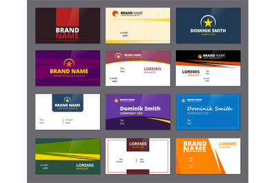 Business visit cards. Colored office corporate or personal id cards wi