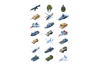 Military isometric. Security guards in uniform soldiers with tanks all