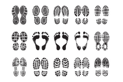 Footprint texture. Silhouettes of sneakers for human male and female s