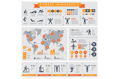 Fitness infographic. Sport lifestyle healthy people making exercises i