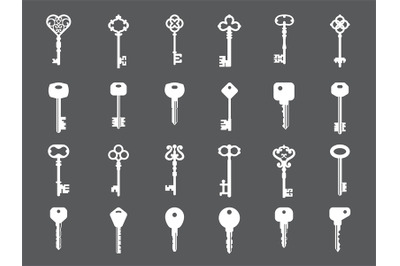 Key collection. Retro and modern house key silhouettes vector template