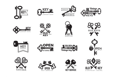 Keys logotype. Real estate badges door and gate access symbols silhoue