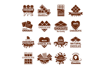 Chocolate badges. Logo design for sweets cacao beans desserts cooking