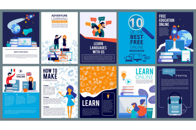 Education online covers. Posters or ads flyer template with educationa