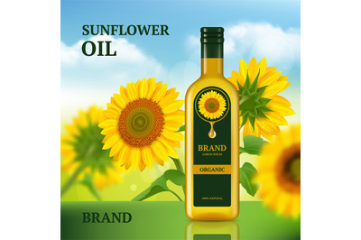 Sunflower oil. Advertizing design template for magazine chef liquid pr