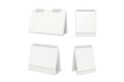 Desk calendar. Organizer with blank pages diary calendar on table vect