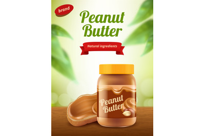 Peanut butter advertising. Creamy healthy sweet chocolate food placard