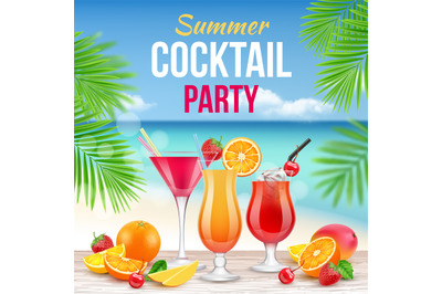 Cocktail party poster. Invitation to drinking alcohol summer party mar