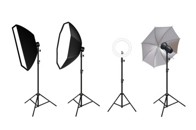 Realistic spotlights. Photo video accessories for studio softboxes spo