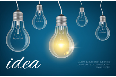 Bulbs idea background. Realistic lamp bulbs vector illustration