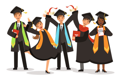 Graduation of happy international students vector illustration