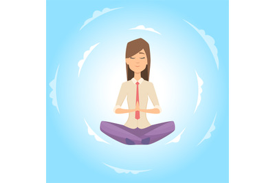 Businesswoman safe the balance with meditation. Relaxing vector concep