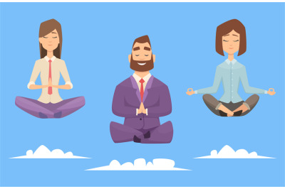 Meditation yoga business group. Vector character businesspeople relaxi