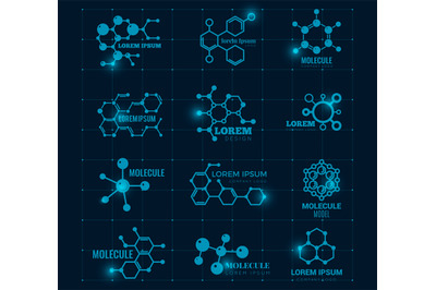 Molecular logo with shine effect. Chemistry dna molecule scientific st