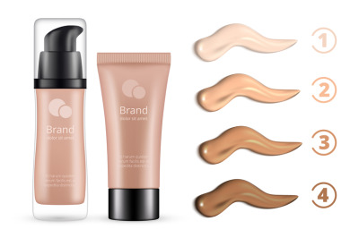 Concealer range of colors smears. Make up cream isolated on white back