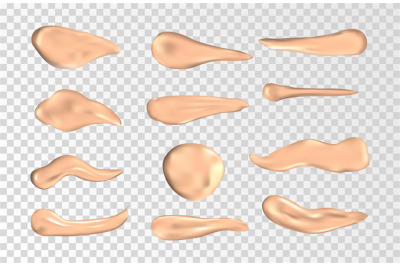 Concealer smears vector set. Foundation cream isolated on transparent