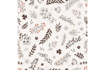 Doodle floral branches seamless pattern vector design