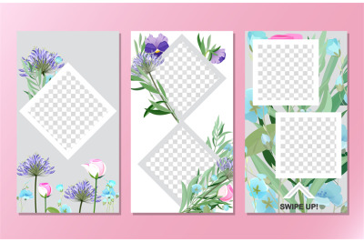 Floral social media stories background vector template