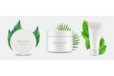 Vector organic cosmetics tube and tube boxes with green leaves vector